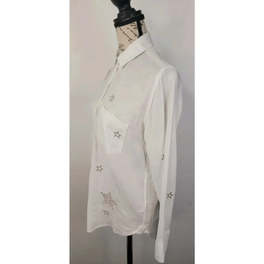 Rails Shirt Womens XS White Charli Metallic Stars Linen coastal summer Celestial
